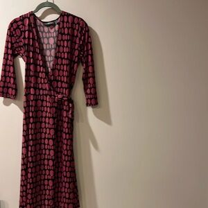 Apt 9 Stretch Size Small Wrap Polka Dot Dress Wine & Black Gorgeous
